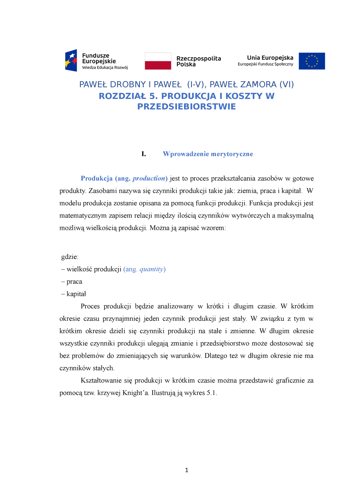 Rozdzia 5. Produkcja I Koszty W Przedsiebiorstwe - PAWEŁ DROBNY I PAWEŁ ...