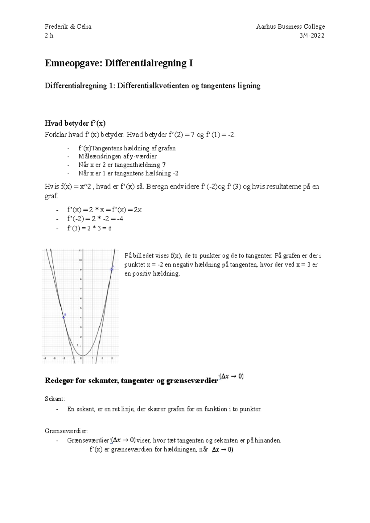 Differentialregning 1: Differentialkvotienten Og Tangentens Ligning ...