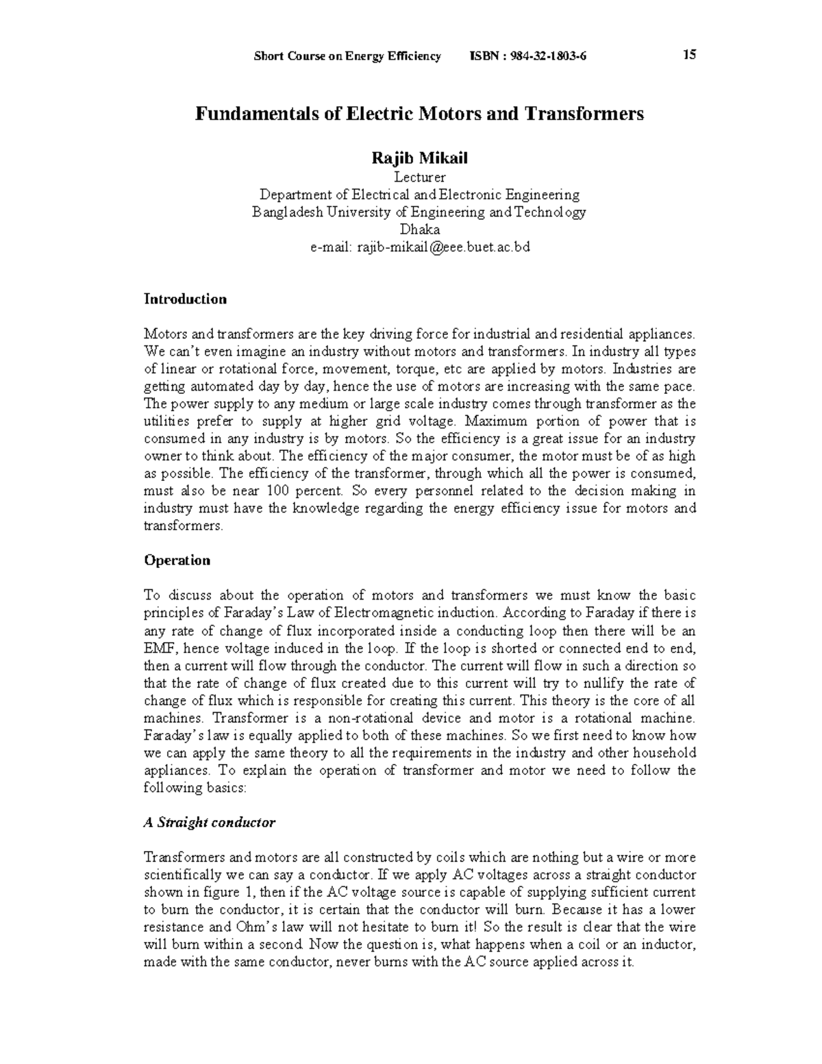 Fundamentals of Electric Motors and Transformers buet.ac Introduction
