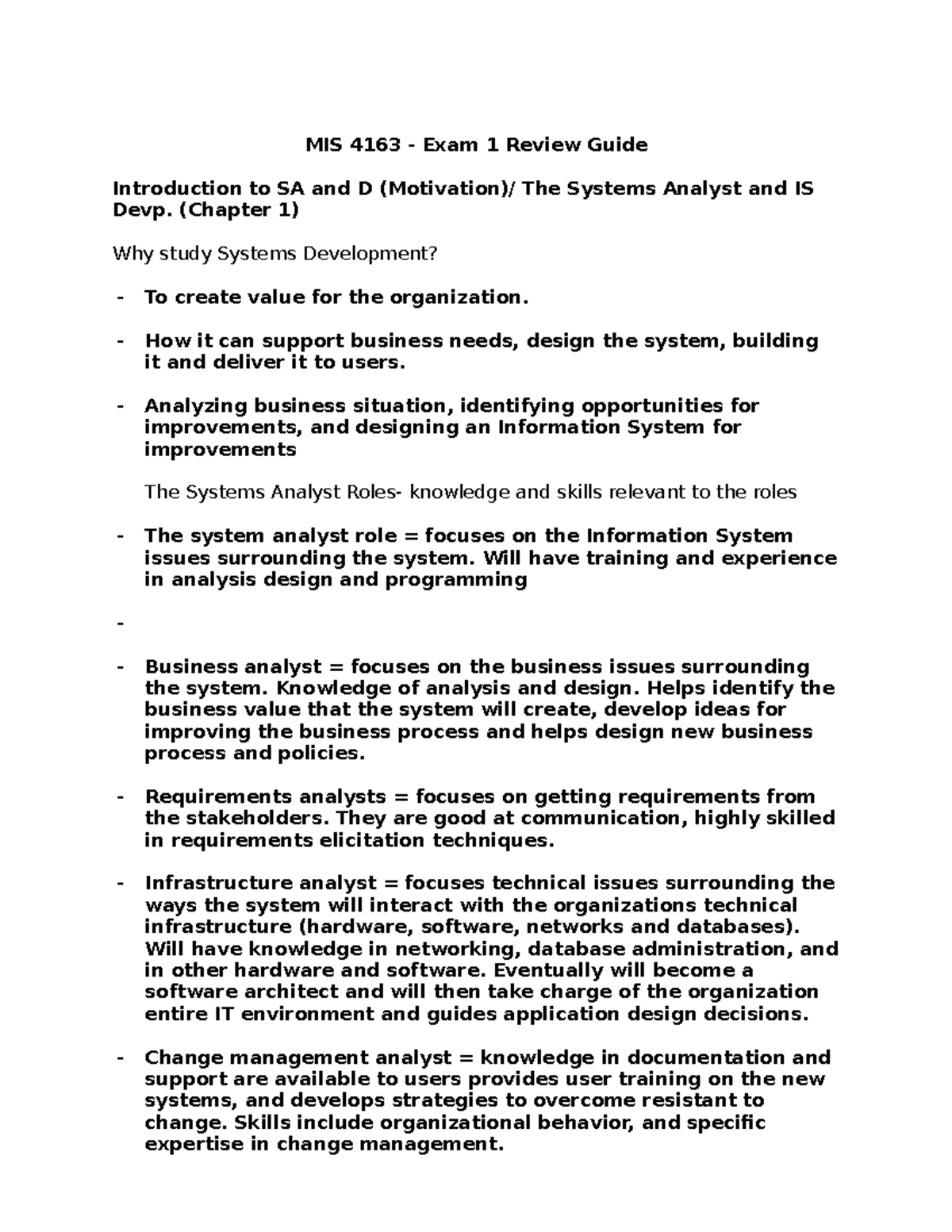 MIS 4163-Mid-term Study Guide - MIS 4163 - Exam 1 Review Guide ...