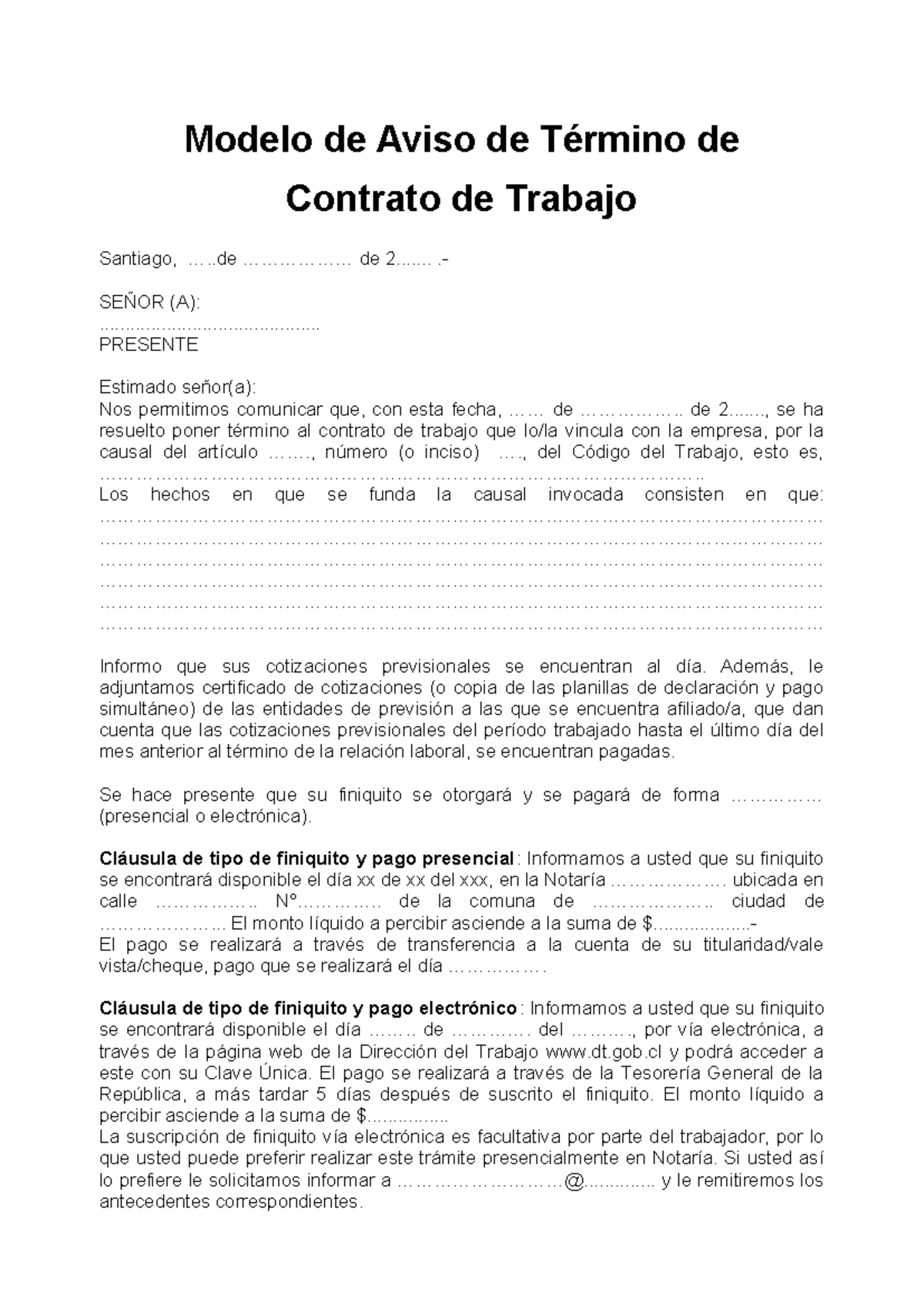 Articles Aviso Termino Contrato Modelo De Aviso De T Rmino De Contrato De Trabajo