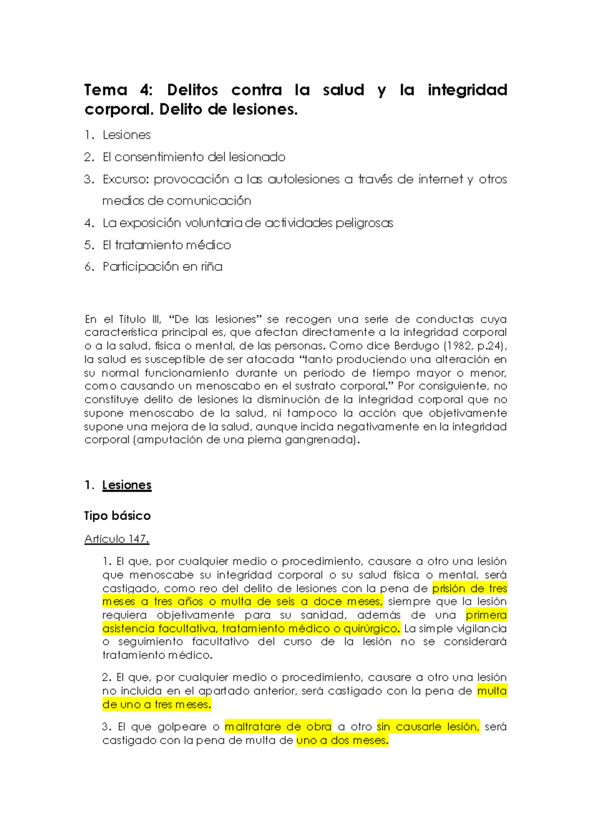 Lesiones - Tema 4 : Delitos contra la salud y la integridad corporal ...