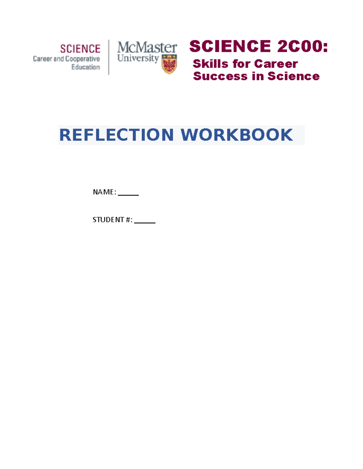 FALL 2022 Fillable doc - Science 2C00 Reflection Workbook - SCIENCE ...