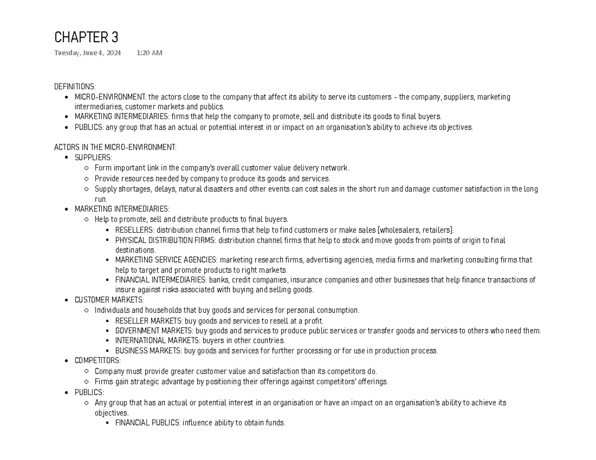 Chapter 3 - Summary Business Management: Marketing Management ...