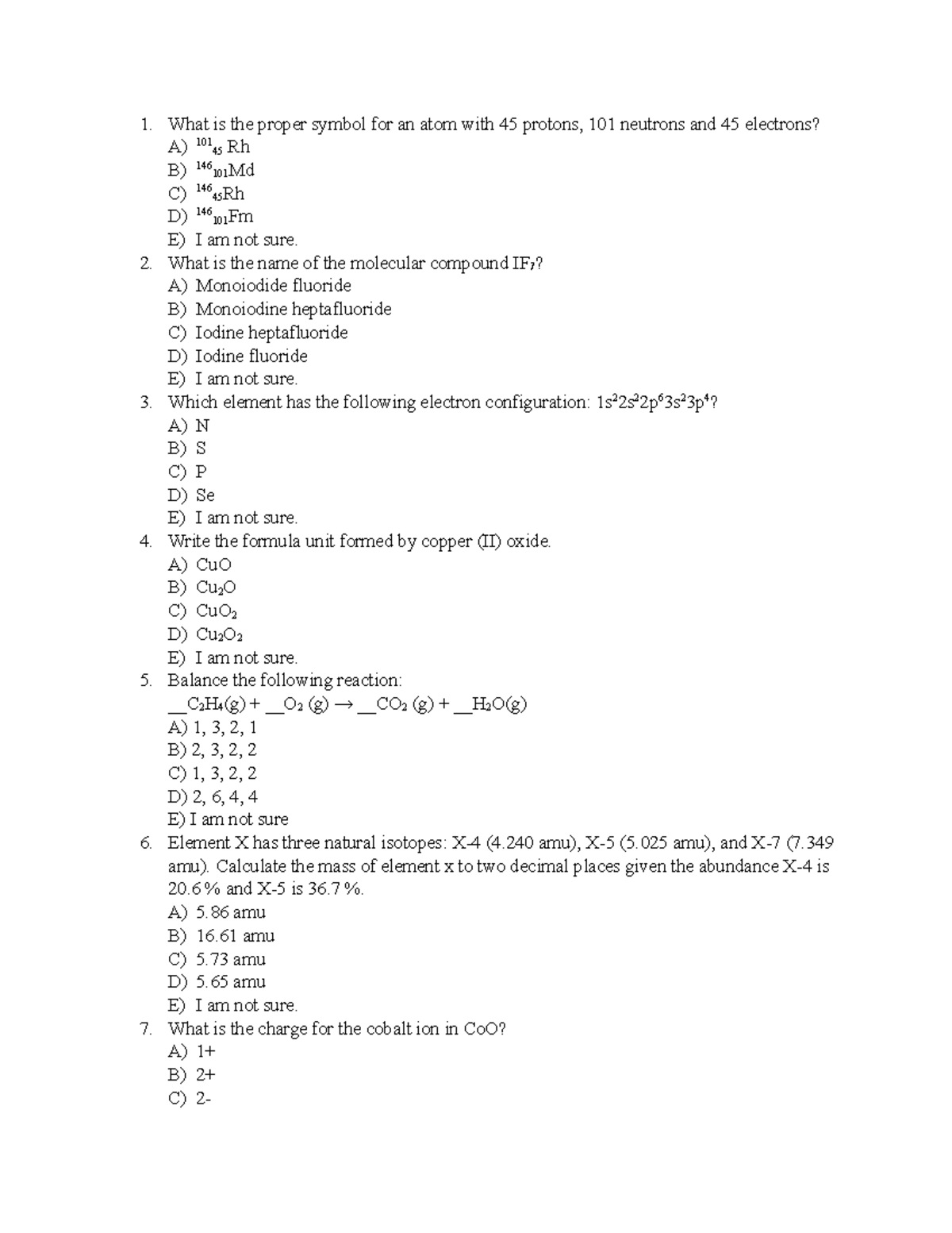 Mock Exam 2 - mock exam 2 - What is the proper symbol for an atom with ...