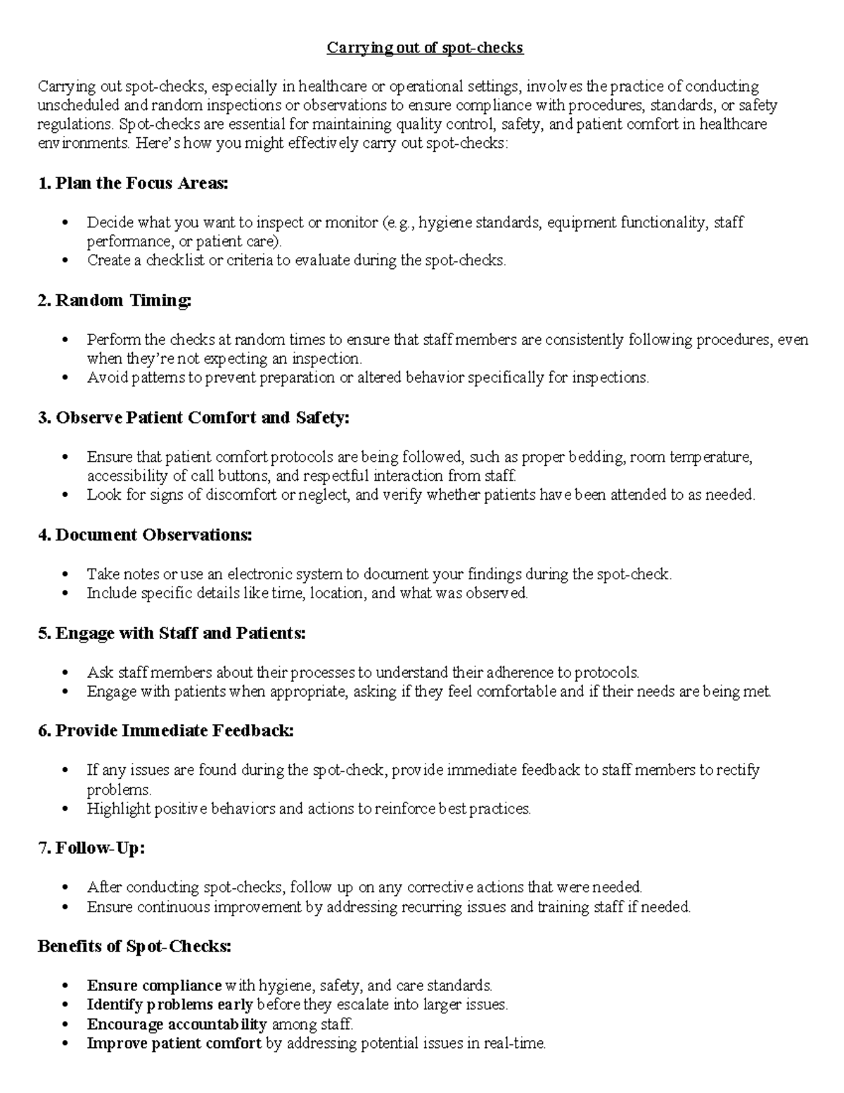 Carry OUT CHIS Performance Assessment - Carrying out of spot-checks ...