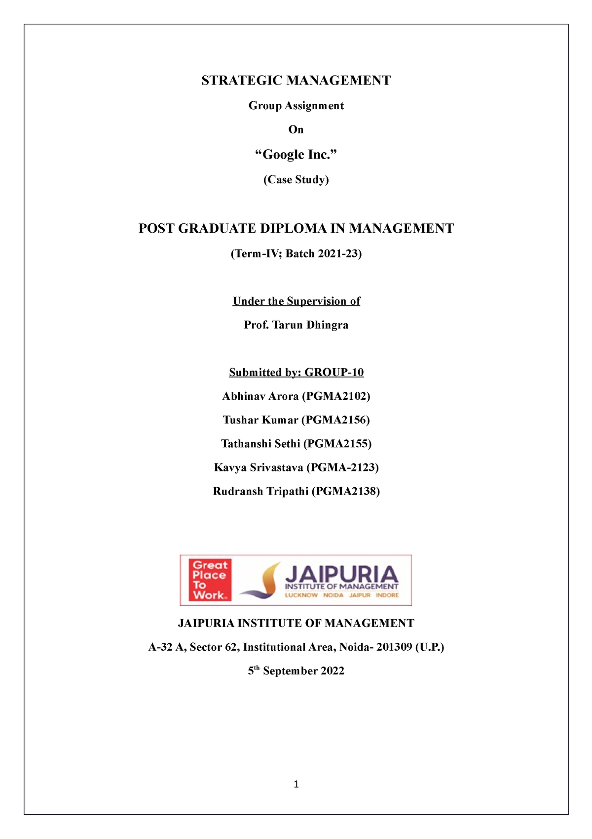 google case study strategic management pdf