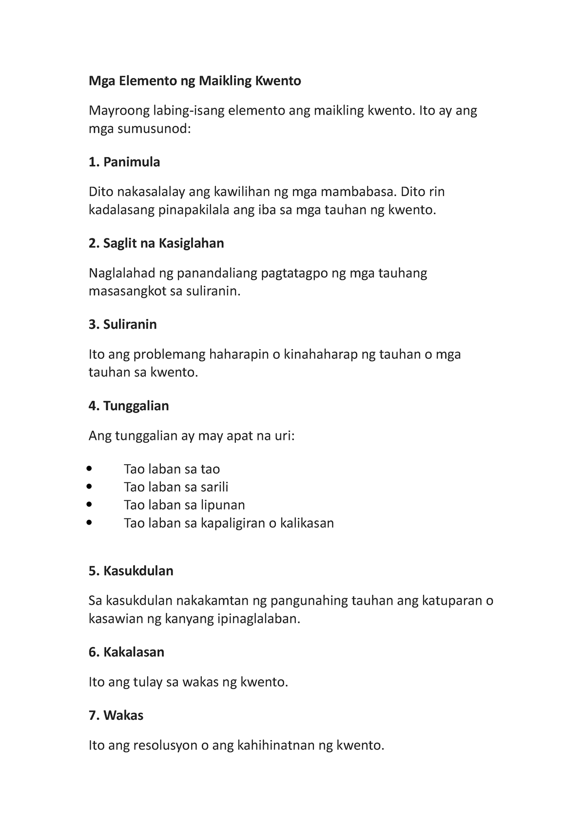 Elemento Ng Maikling Kuwento Bahagi Ng Maikling Kuwento Filipino