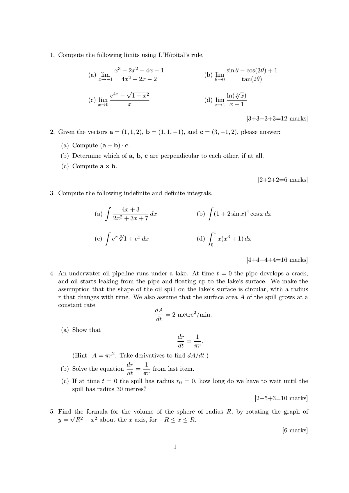 Final Exam MME1 SP2 2017 - Compute the following limits using L ...