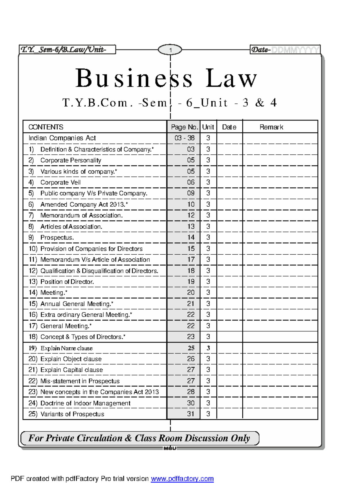 Business Law For Private Circulation & Class Room Discussion Only T.Y