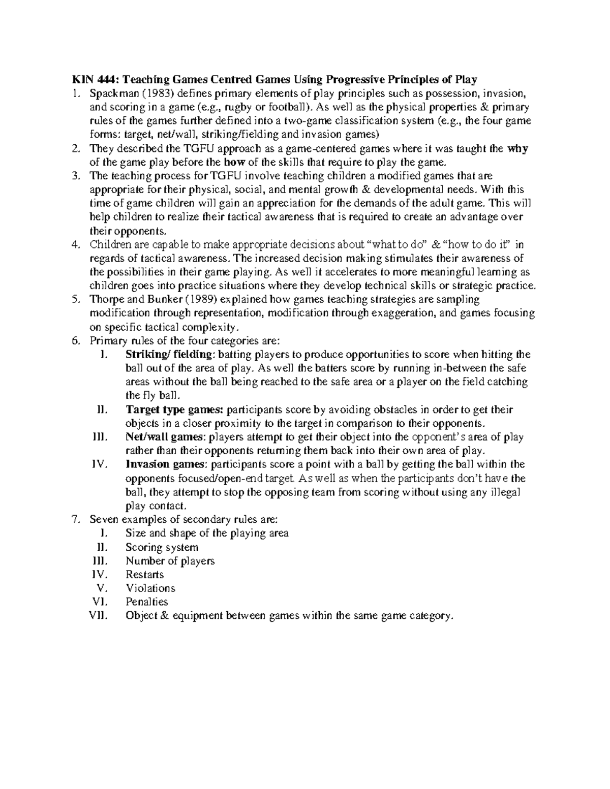 KIN 444-Teaching Games Centred Games Using Progressive Principles of ...