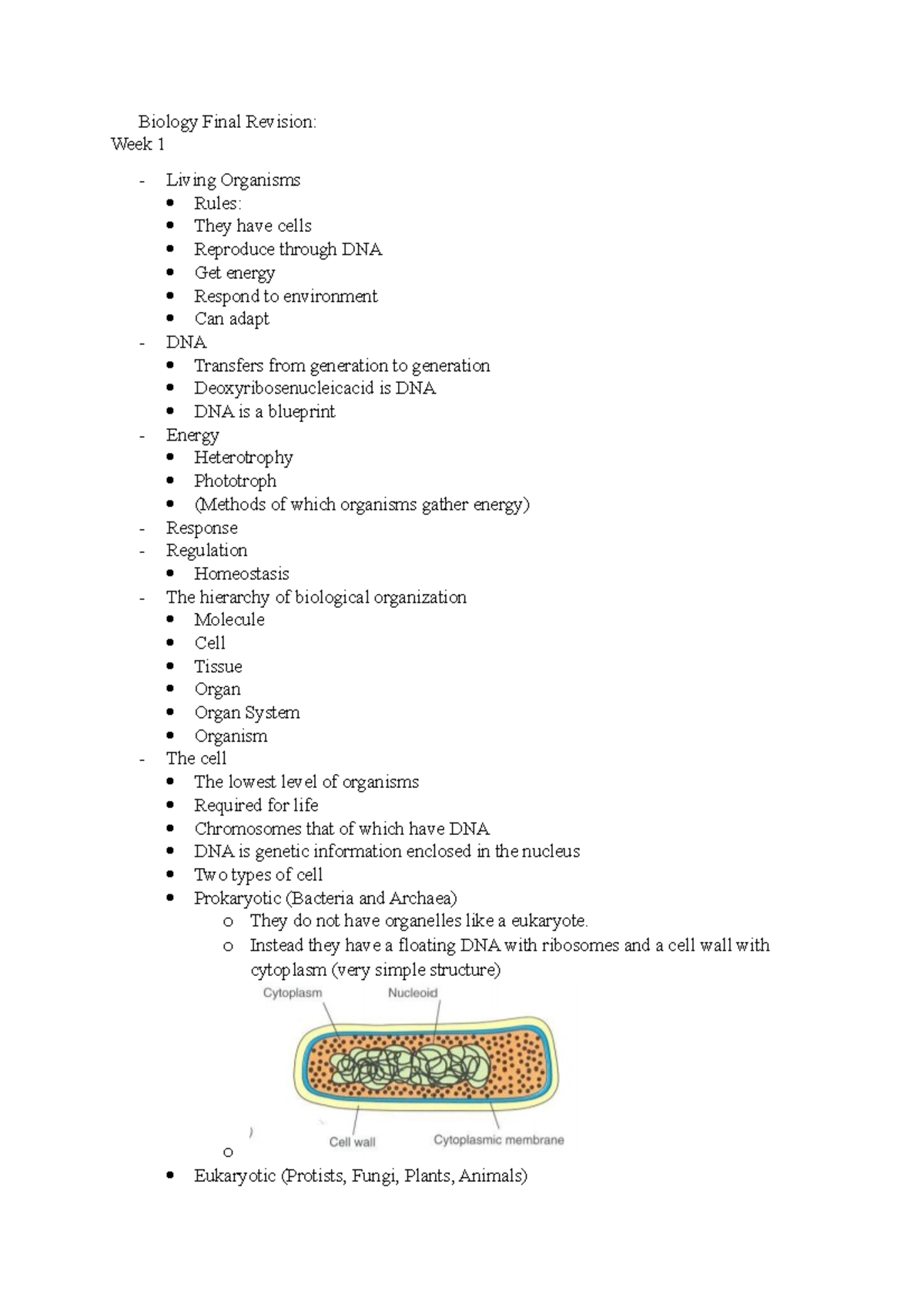 Biology Final Notes - Biology Final Revision: Week 1 Living Organisms ...