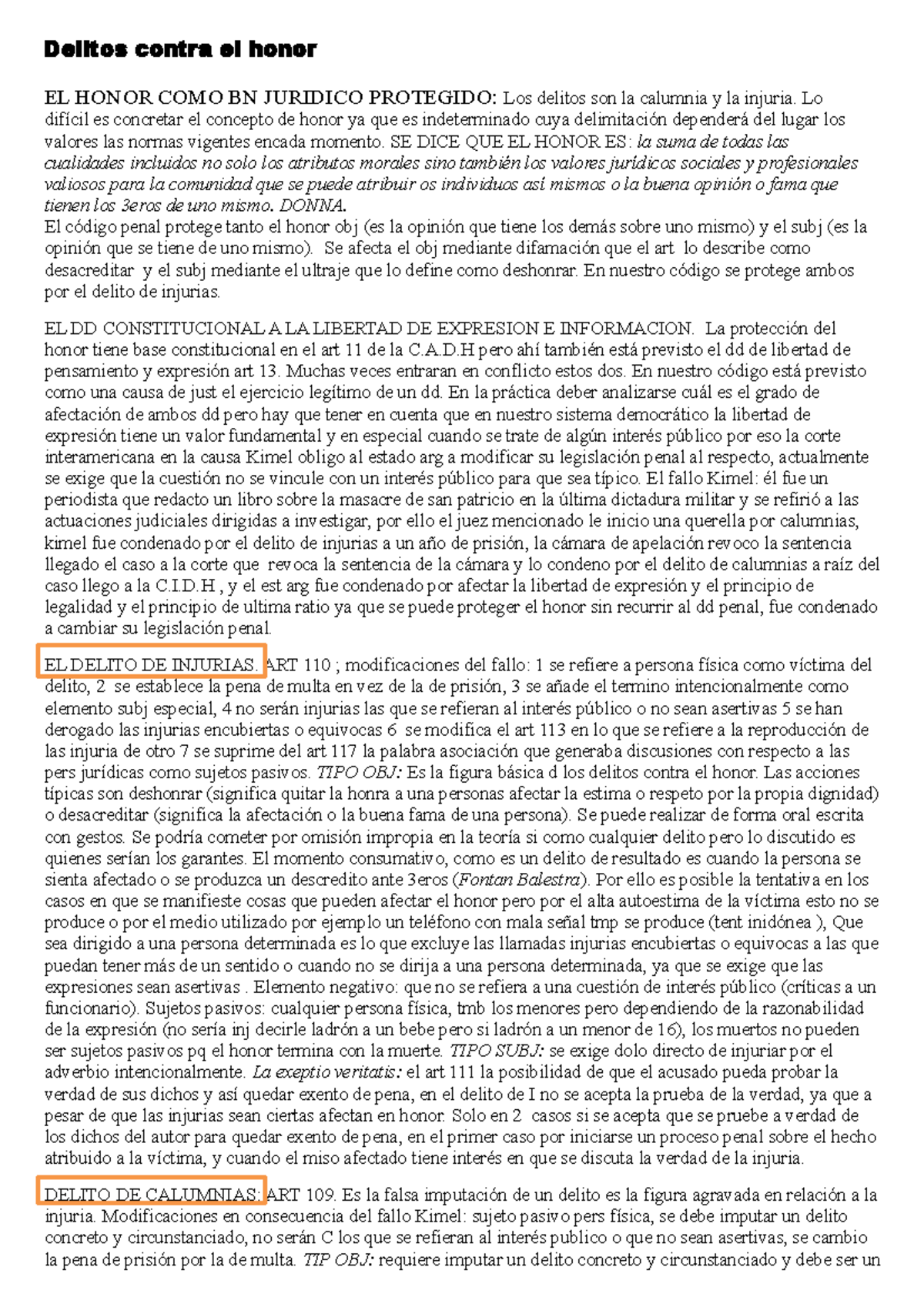 Delitos contra el honor - Derecho Penal Ii - UNNE - Studocu