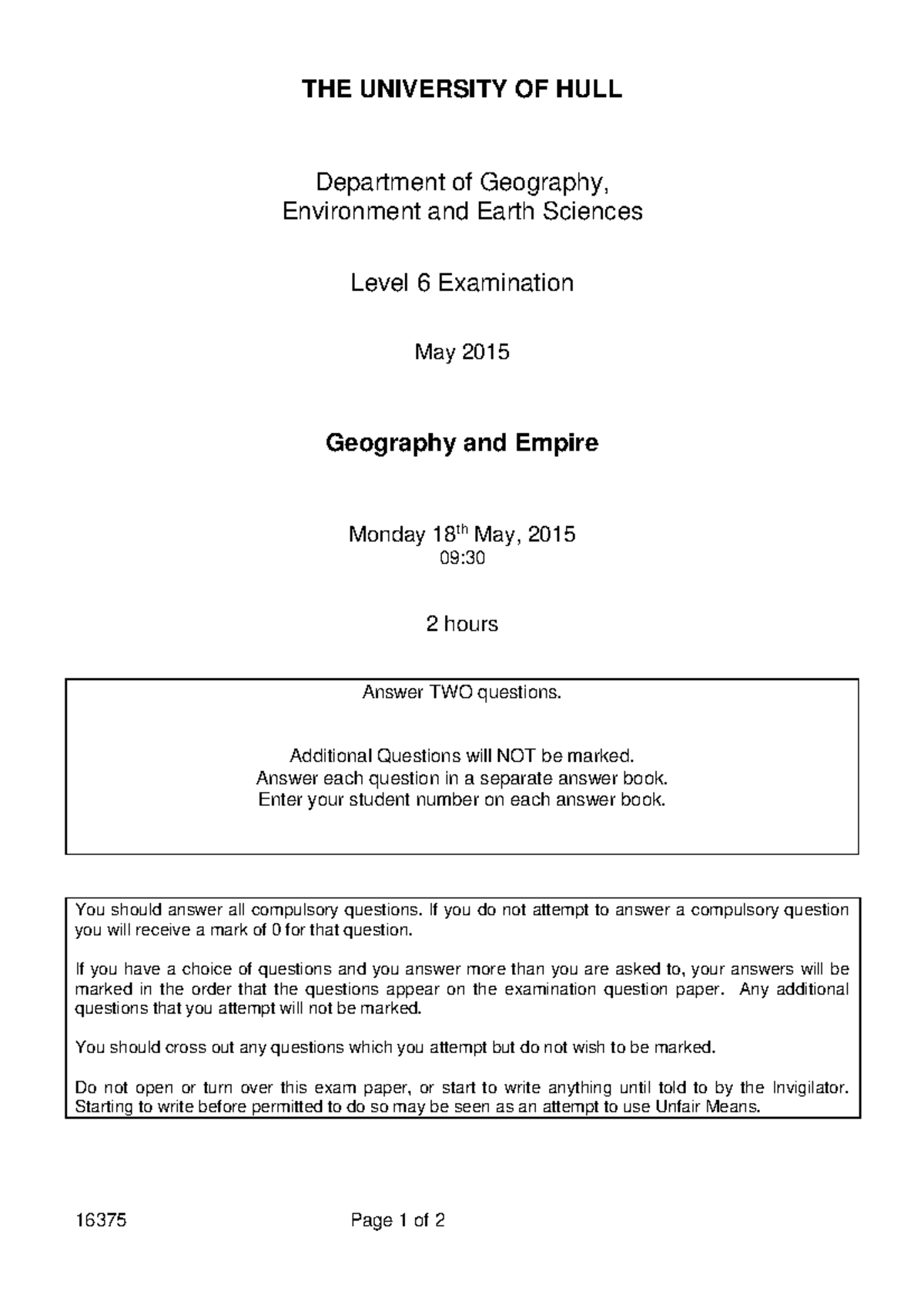 Exam 18 May 2015, questions - THE UNIVERSITY OF HULL Department of ...