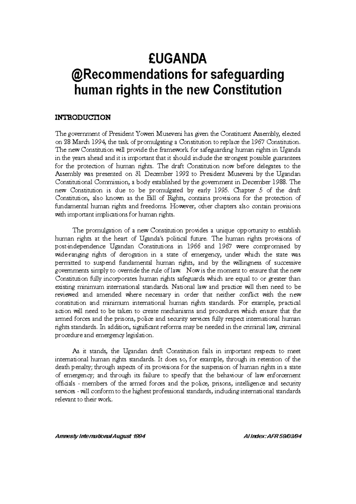 Human rights in uganda constitution - Amnesty International August 1994 ...