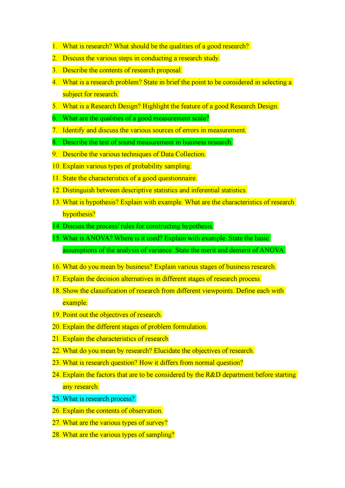 research methodology questions