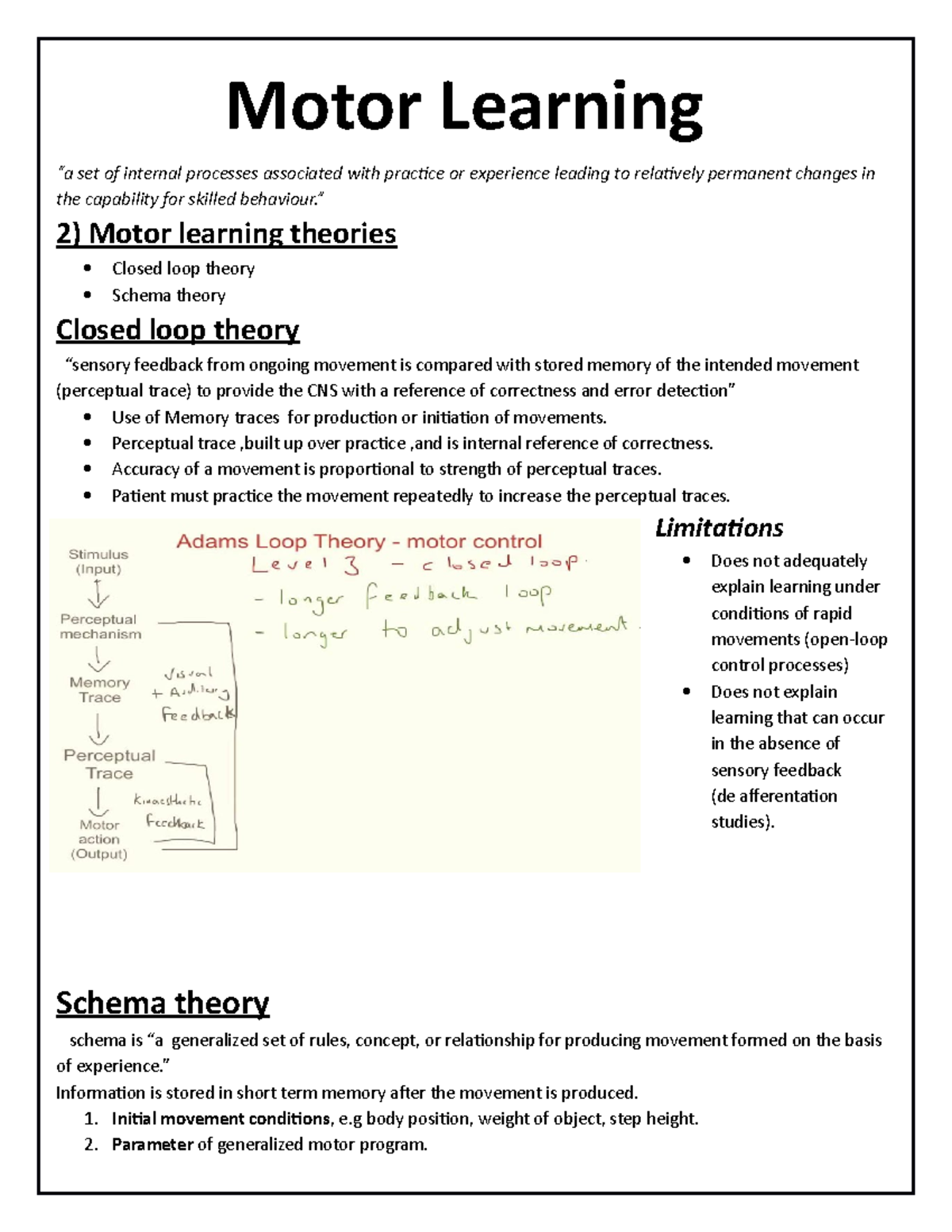 4 neurological physical therapy Motor Learning “a set of internal