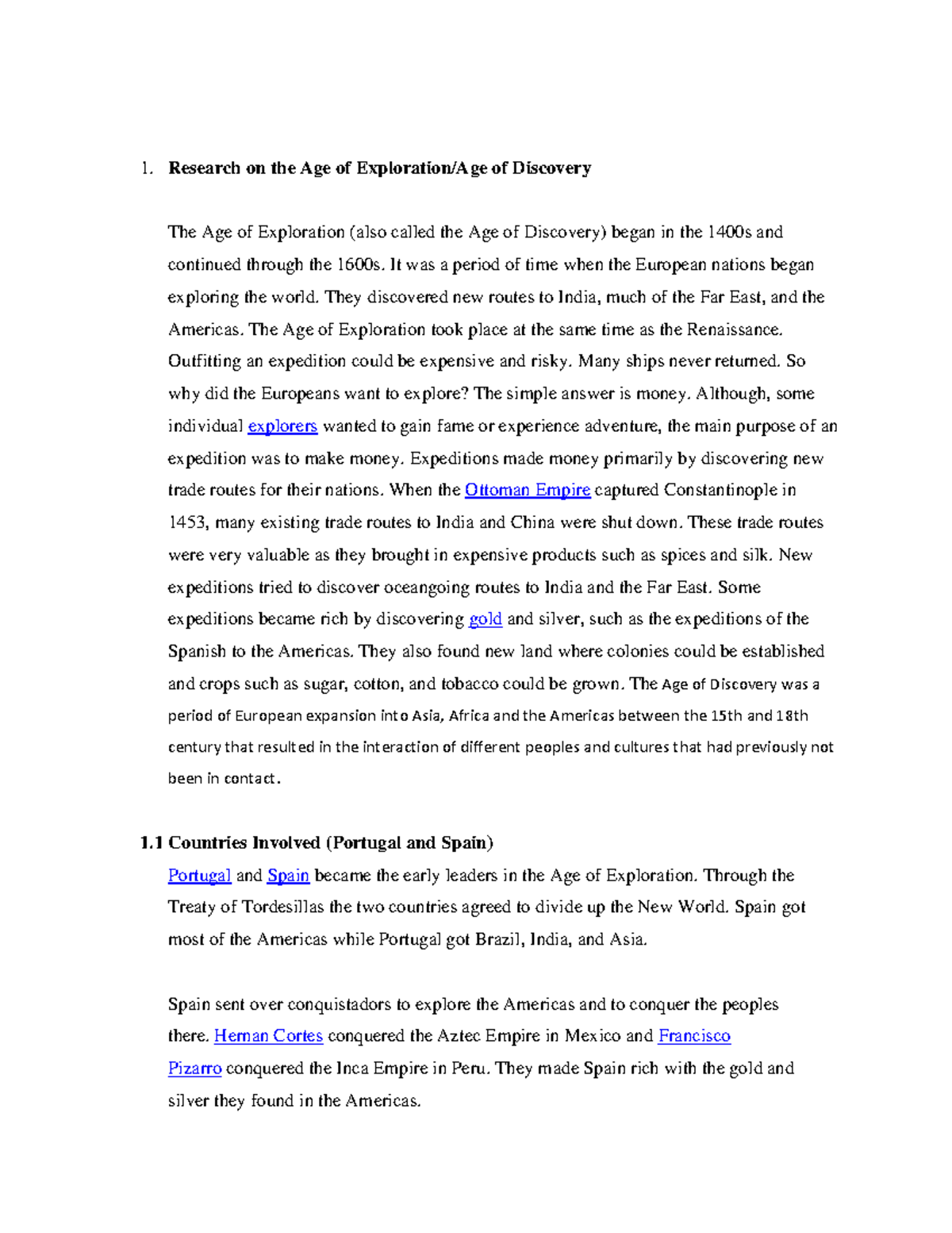 Document 20 Notes Research On The Age Of Exploration Age Of