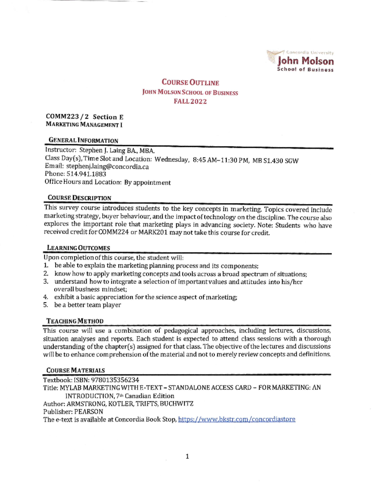 Course outline - COMM 223 - Studocu