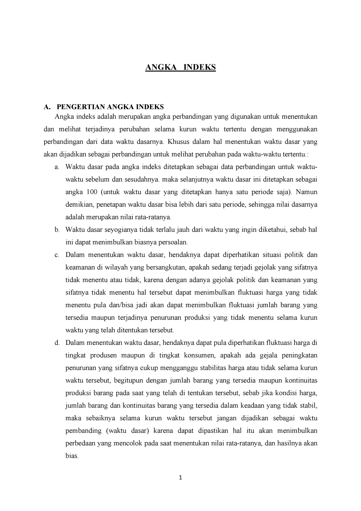 Angka Indeks DAN Contoh SOAL Jawab - 1 A. PENGERTIAN ANGKA INDEKS Angka ...