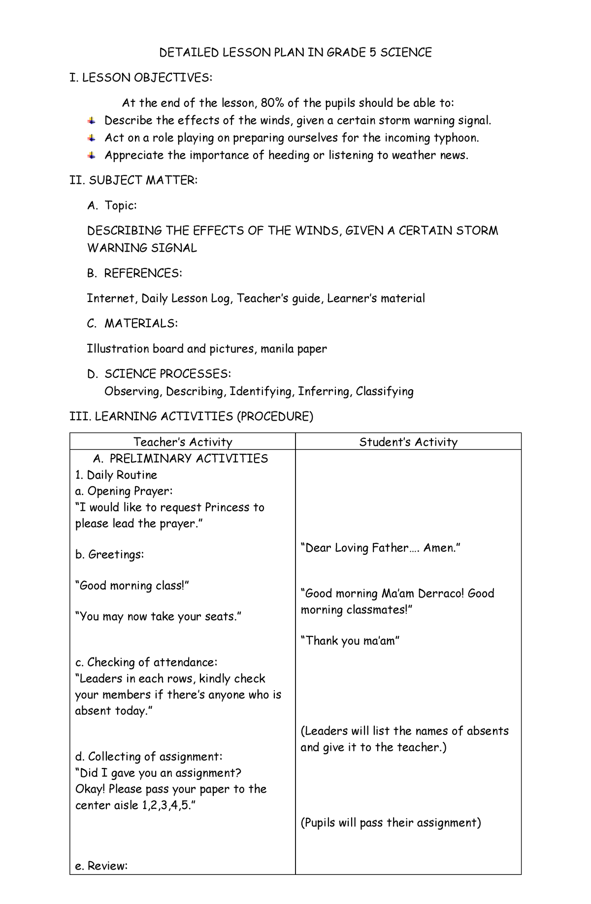 Detailed Lesson PLAN IN Grade 5 Science - DETAILED LESSON PLAN IN GRADE ...