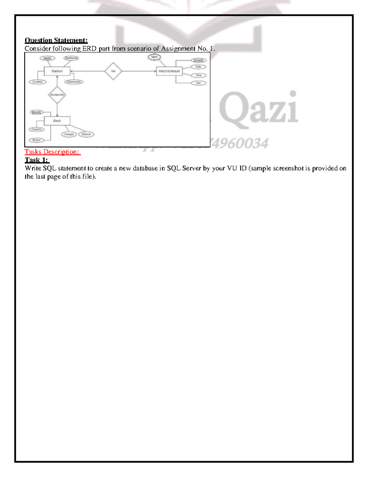 CS403 Assignment No2 - Question Statement: Consider Following ERD Part ...