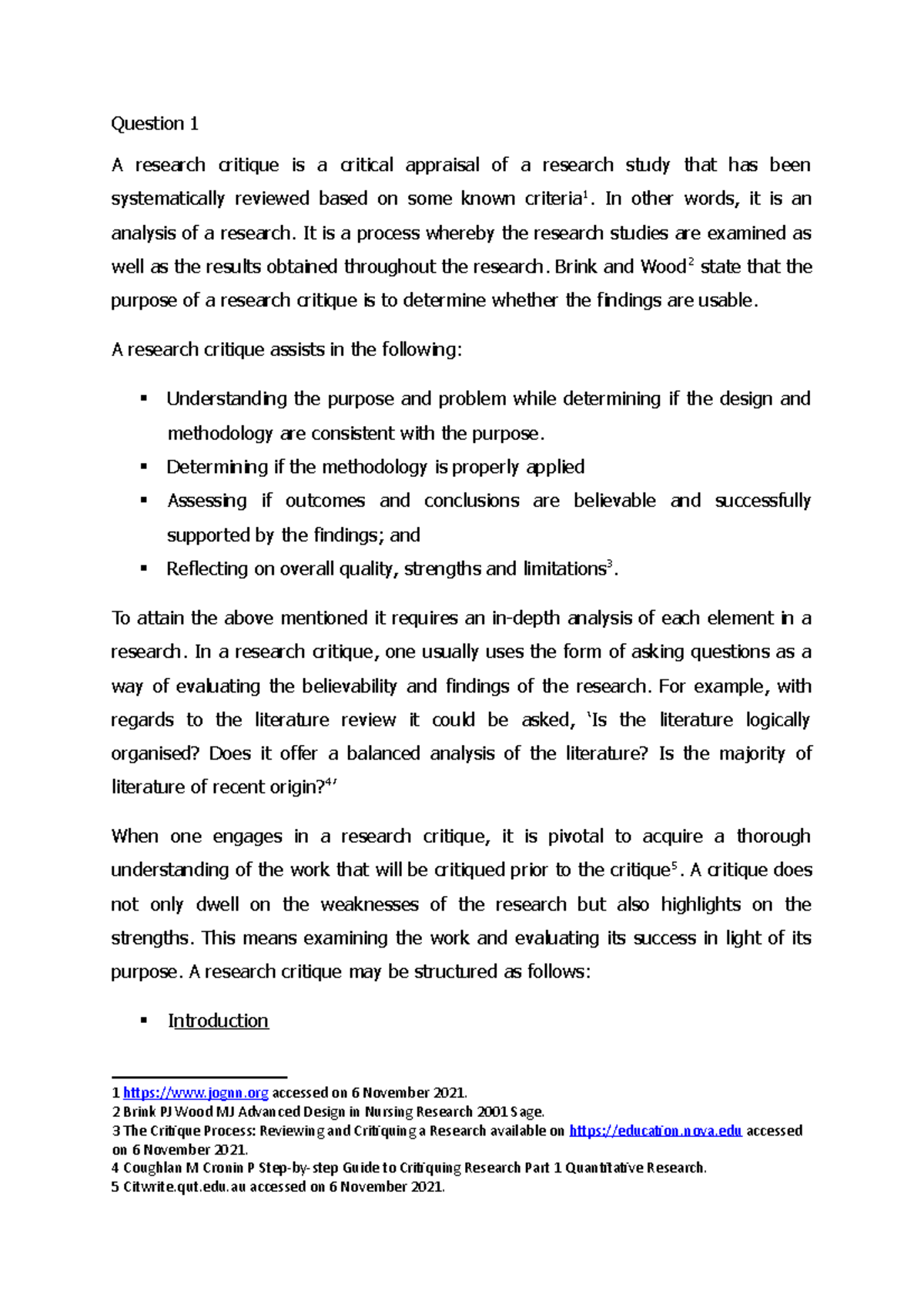 Q 1 4 Research Methodology Assignment Question 1 A Research Critique 