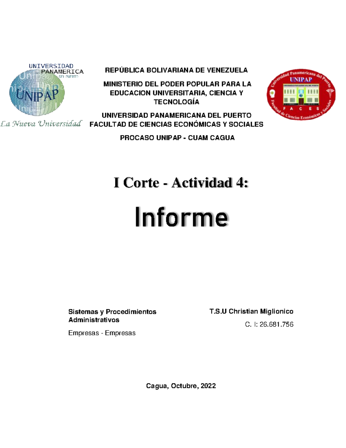 5 semestre Unipap Sistemas y Procedimientos Administrativos Corte 1 ...