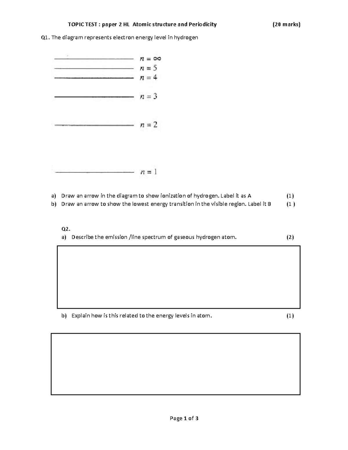 Paper 2 Questions - HL - Page 1 of 3 TOPIC TEST : paper 2 HL Atomic ...