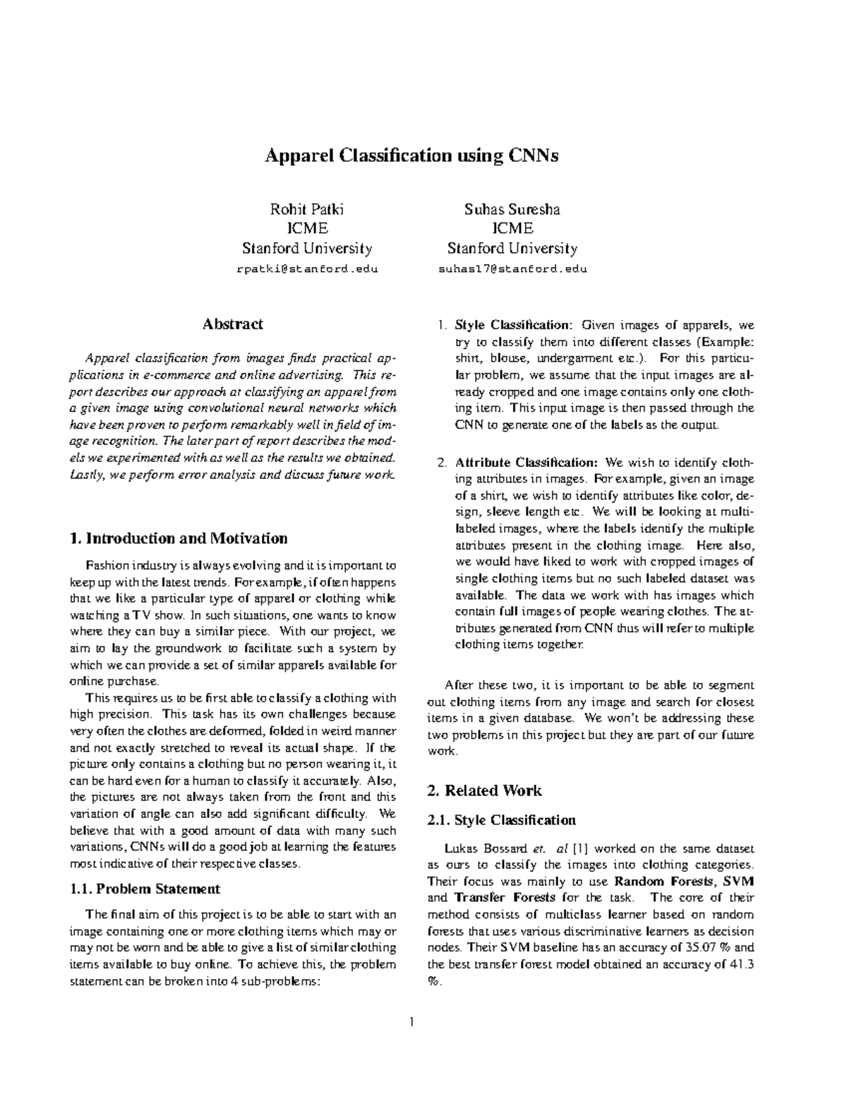 Apparel classification using cnns Apparel Classification using CNNs