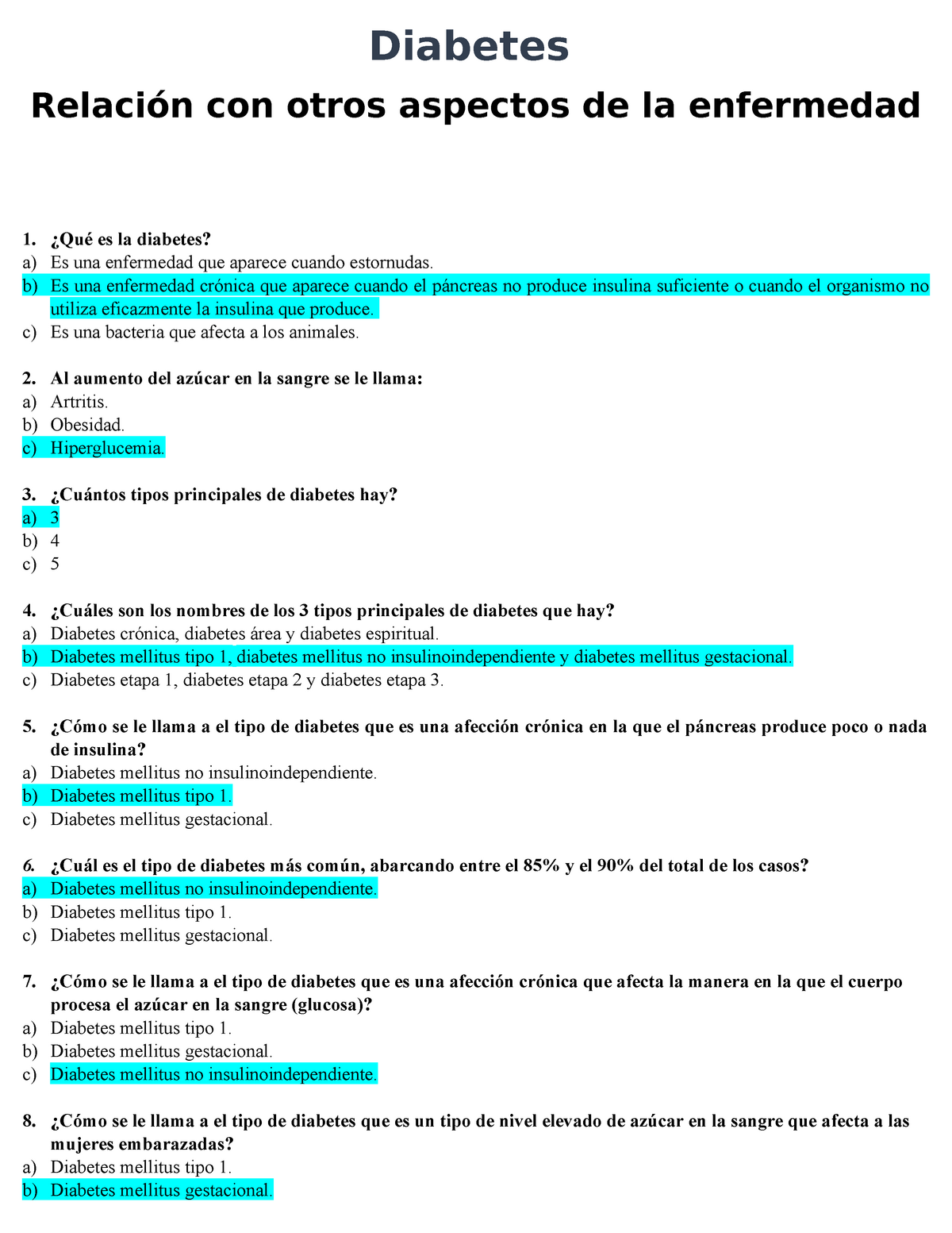 Diabetes-preguntas - PREGUNTAS - Diabetes Relación Con Otros Aspectos ...