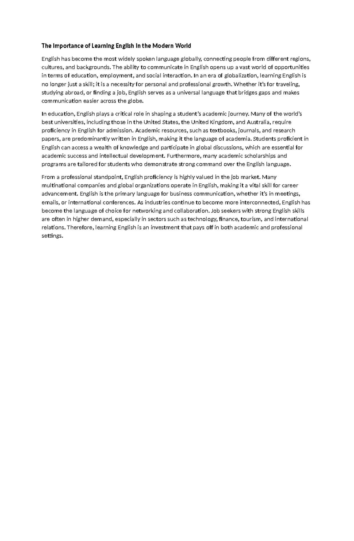 The Importance of Learning English in the Modern World - The ability to ...
