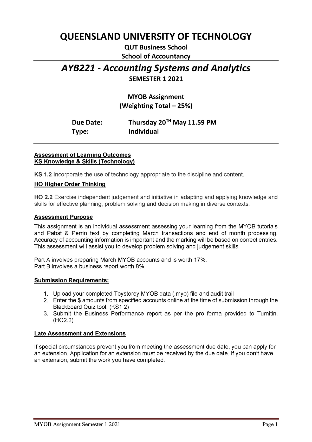 myob assignment answers