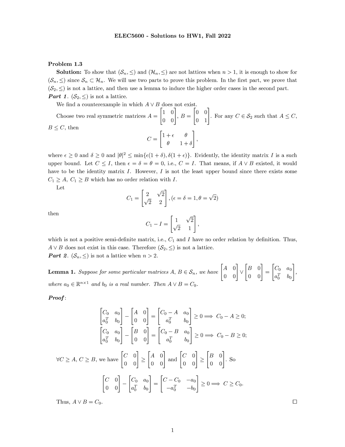 HW1 - 1st Homework - ELEC5600 - Solutions To HW1, Fall 2022 Problem 1 ...