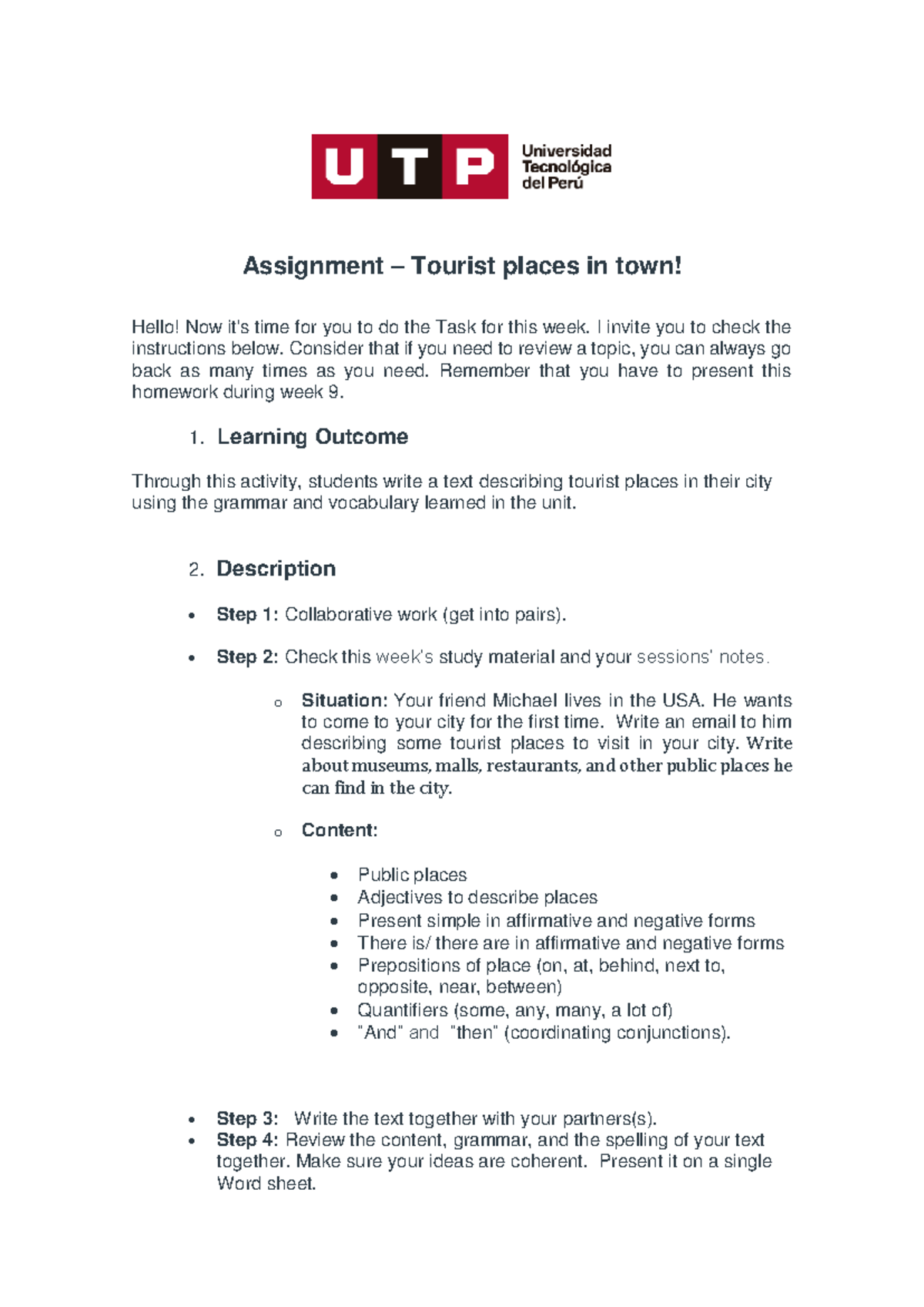 Week 9 - Task 2 - Assignment – Tourist places in town - Assignment ...