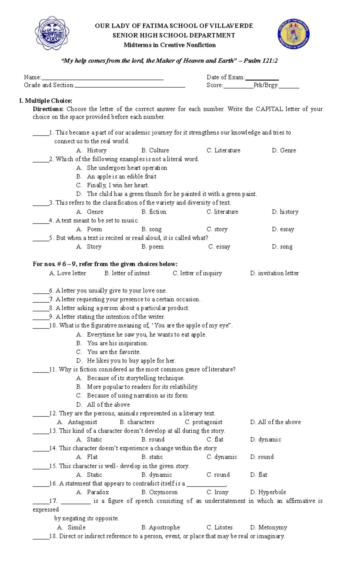 Midterms CN - self-paced module - OUR LADY OF FATIMA SCHOOL OF ...