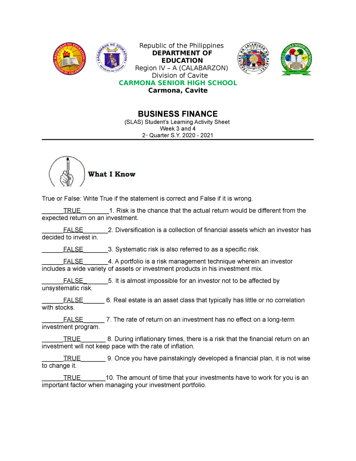 M - None - Republic Of The Philippines DEPARTMENT OF EDUCATION Region ...