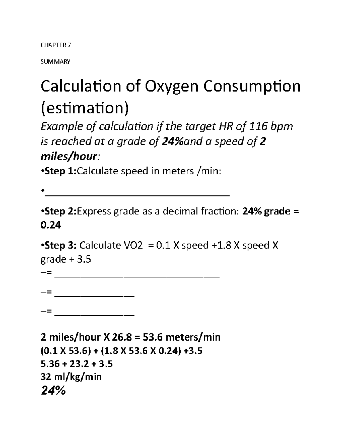 Labo Chapter 7 - 03 - CHAPTER 7 SUMMARY Calculation of Oxygen ...