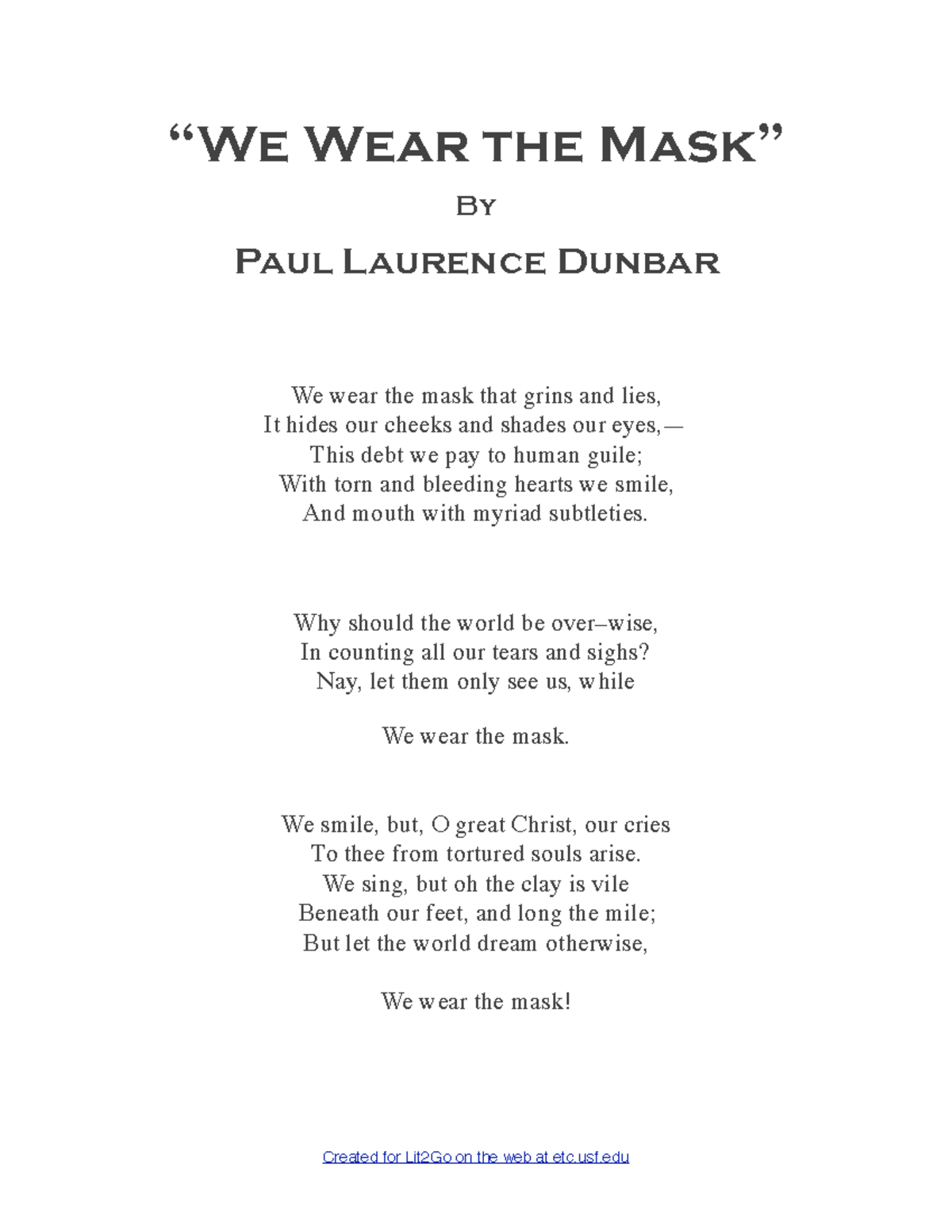 Lyricsoflowlylife088wewearthemask “ We Wear the Mask” By Paul