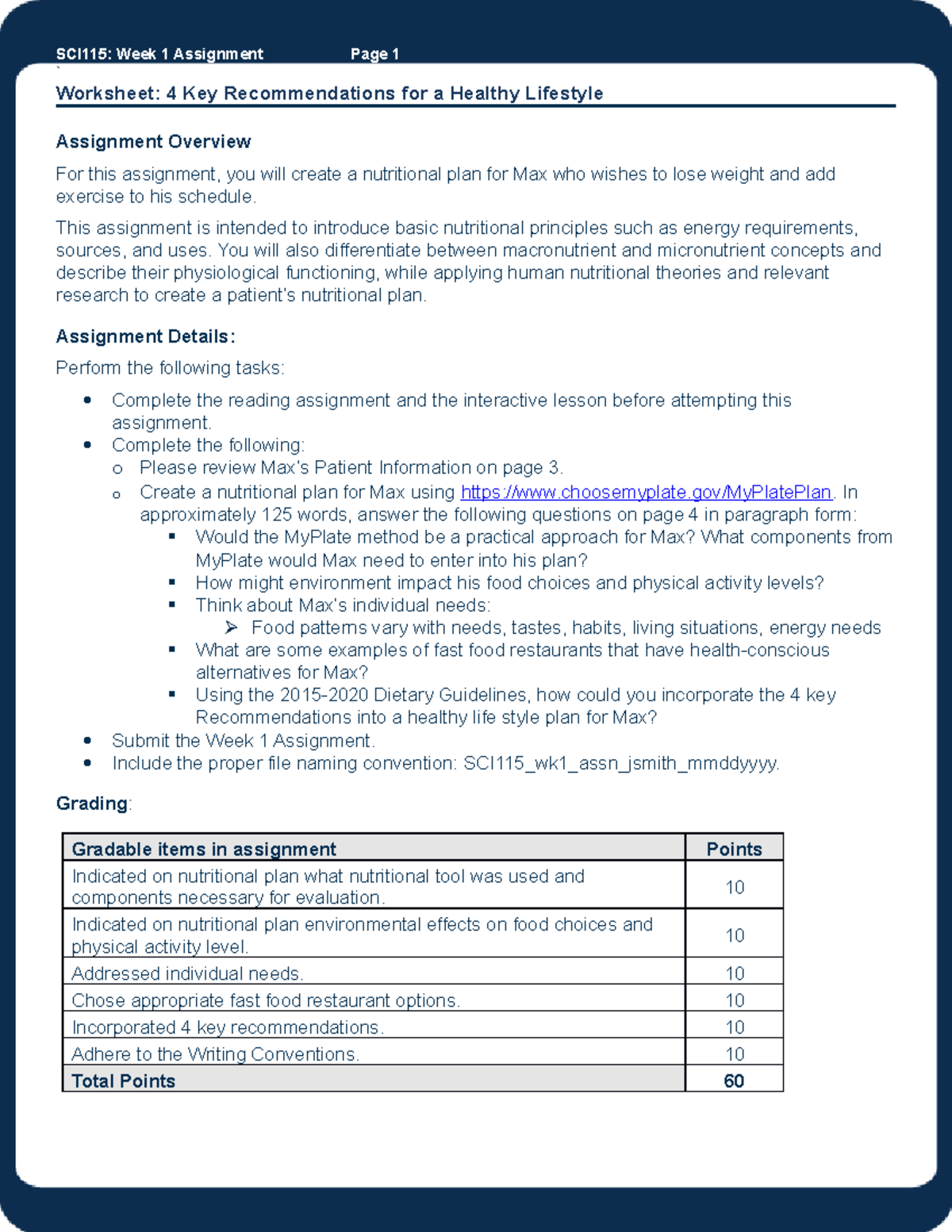 SCI115 H wk1 assn ktabor 10112020 - SCI115: Week 1 Assignment Page 1 ...
