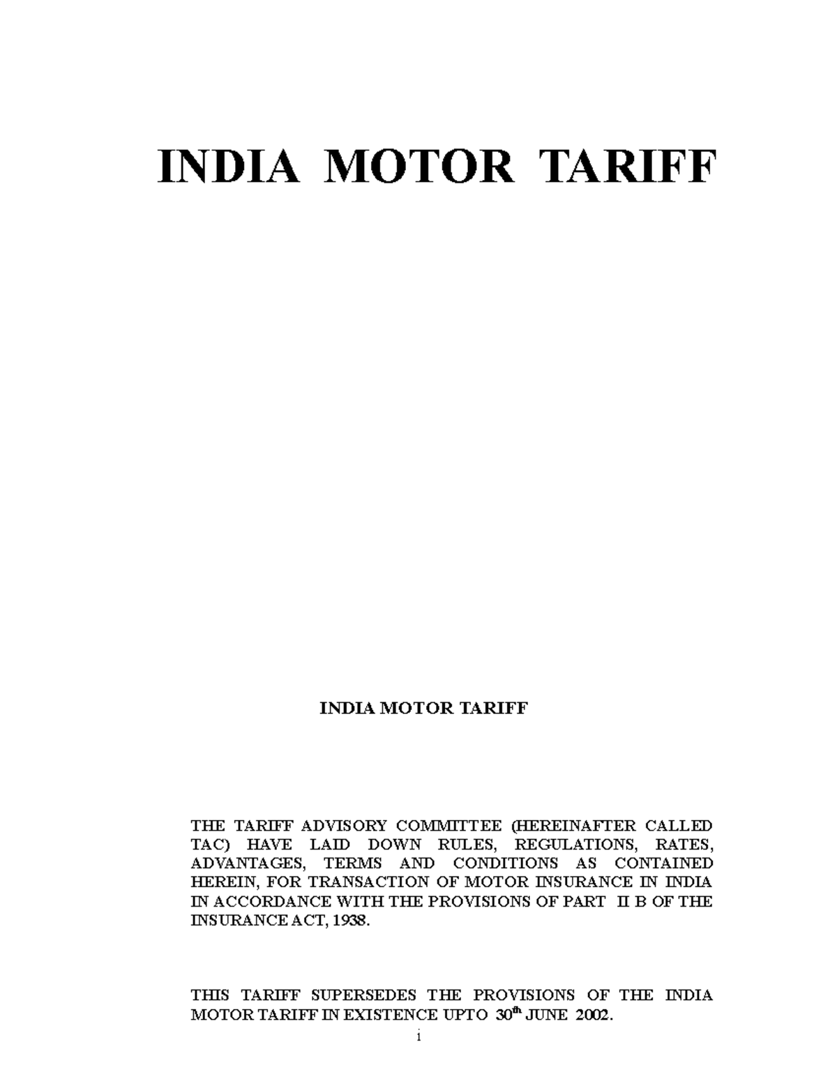 IMT Indian Motor Tarrif INDIA MOTOR TARIFF INDIA MOTOR TARIFF THE