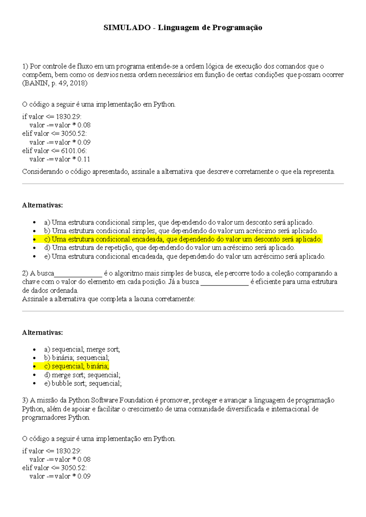 642576573 Respostas Simulado Linguagem de Programacao Python - SIMULADO ...