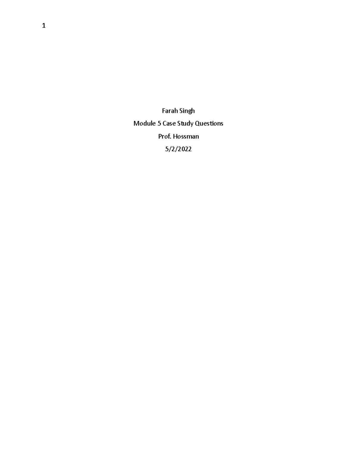 Module 5 nosocomial pn 1 - 1 Farah Singh Module 5 Case Study Questions ...