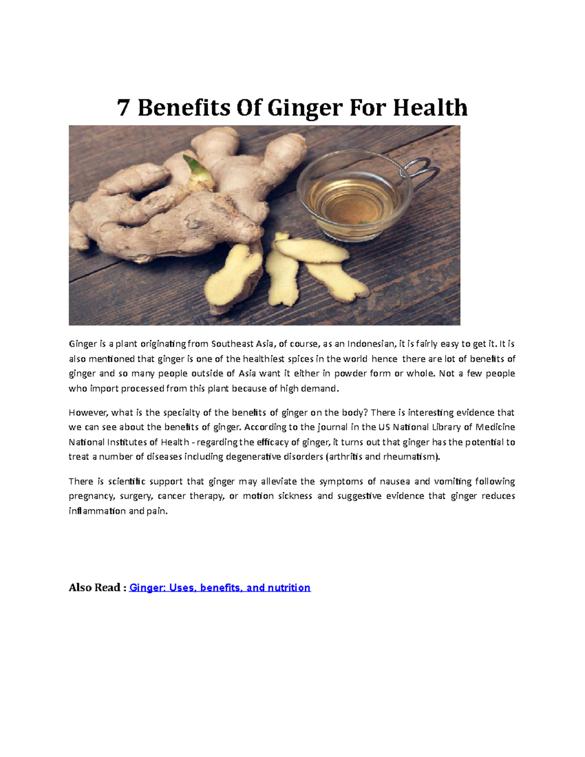 7 Benefits Of Ginger For Health 7 Benefits Of Ginger For Health