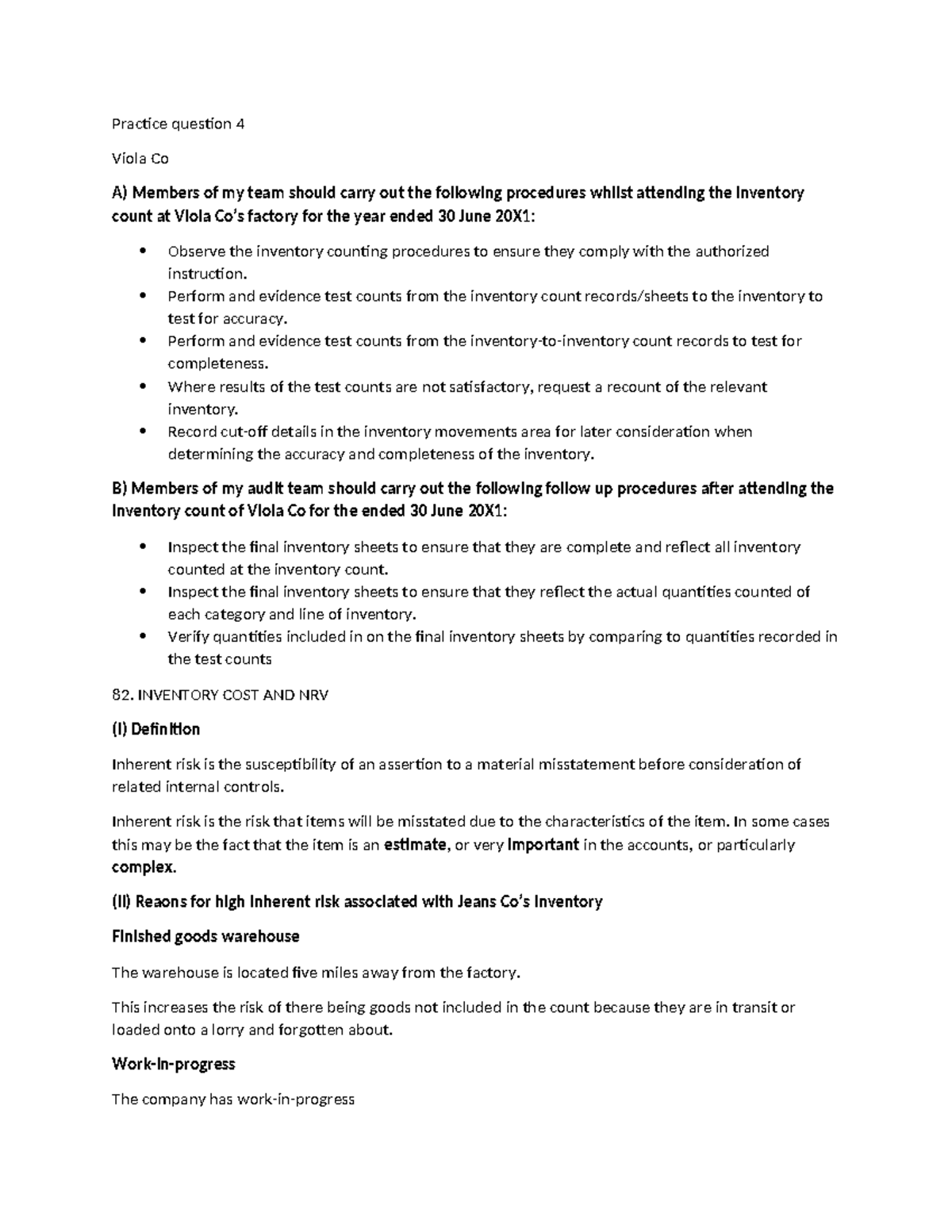 Practice question 4 - financial reporting - Practice question 4 Viola ...