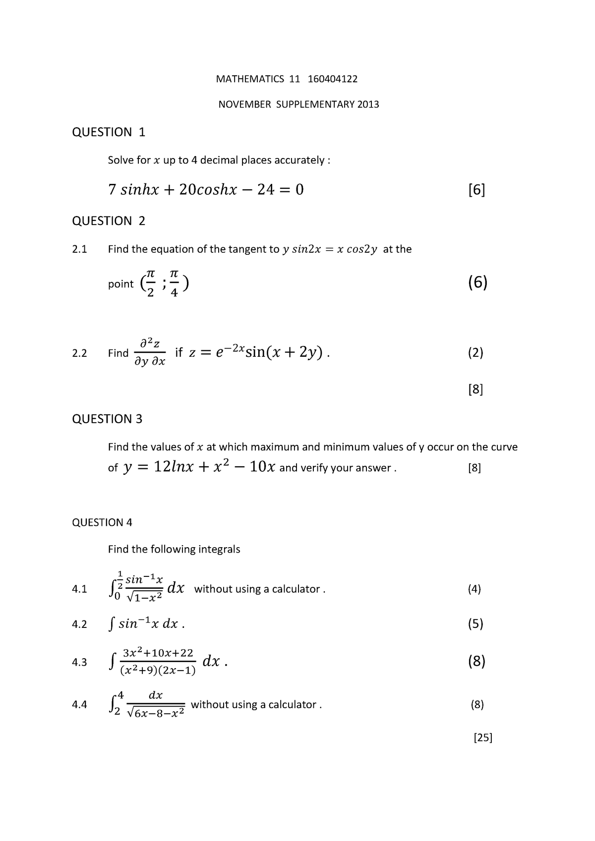 EXAM 2013 - MATH EXAM - MATHEMATICS 11 160404122 NOVEMBER SUPPLEMENTARY ...