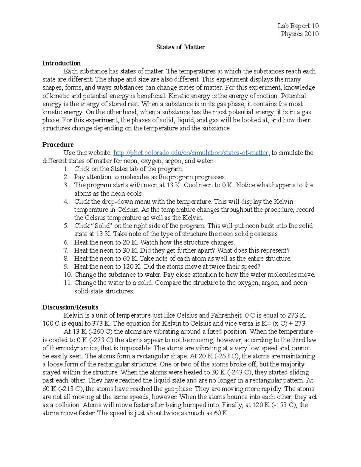 Lab Report 10 Lab On States Of Matter Lab Report 10 Physics 2010 lab-report-10-lab-on-states-of-matter-lab-report-10-physics-2010