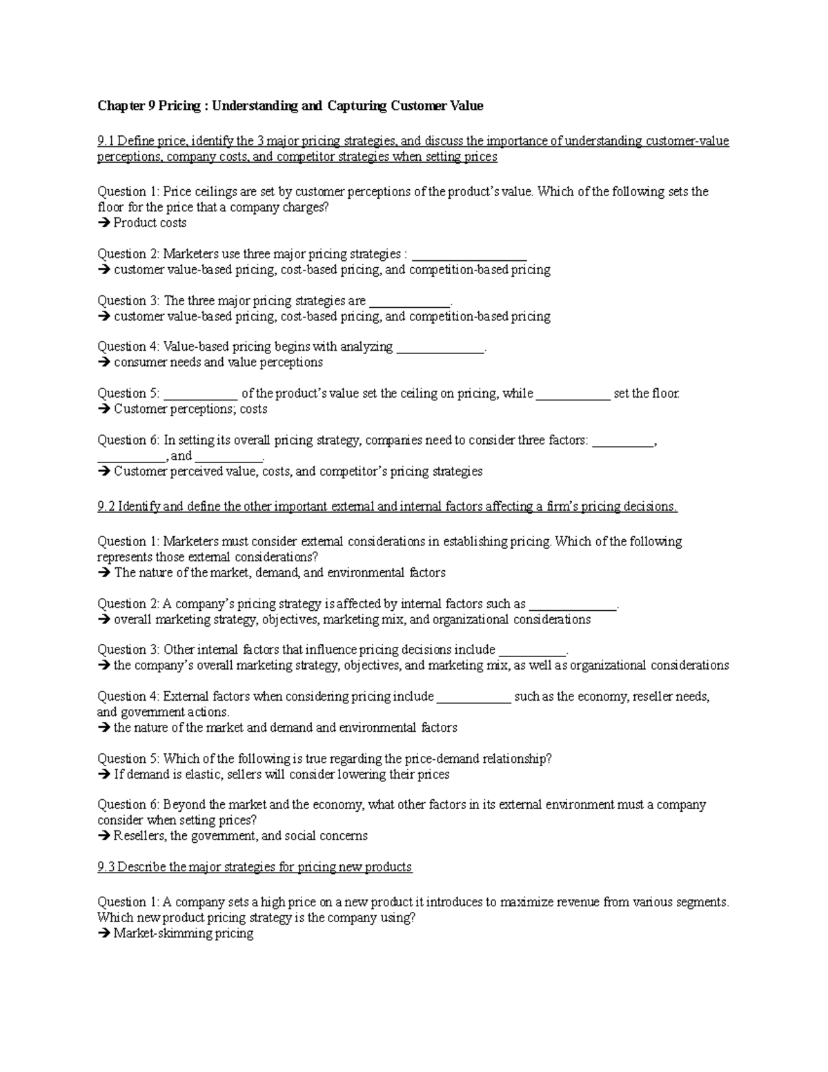 Chapter 9 Pricing - Understanding and Capturing Customer Value - Which ...