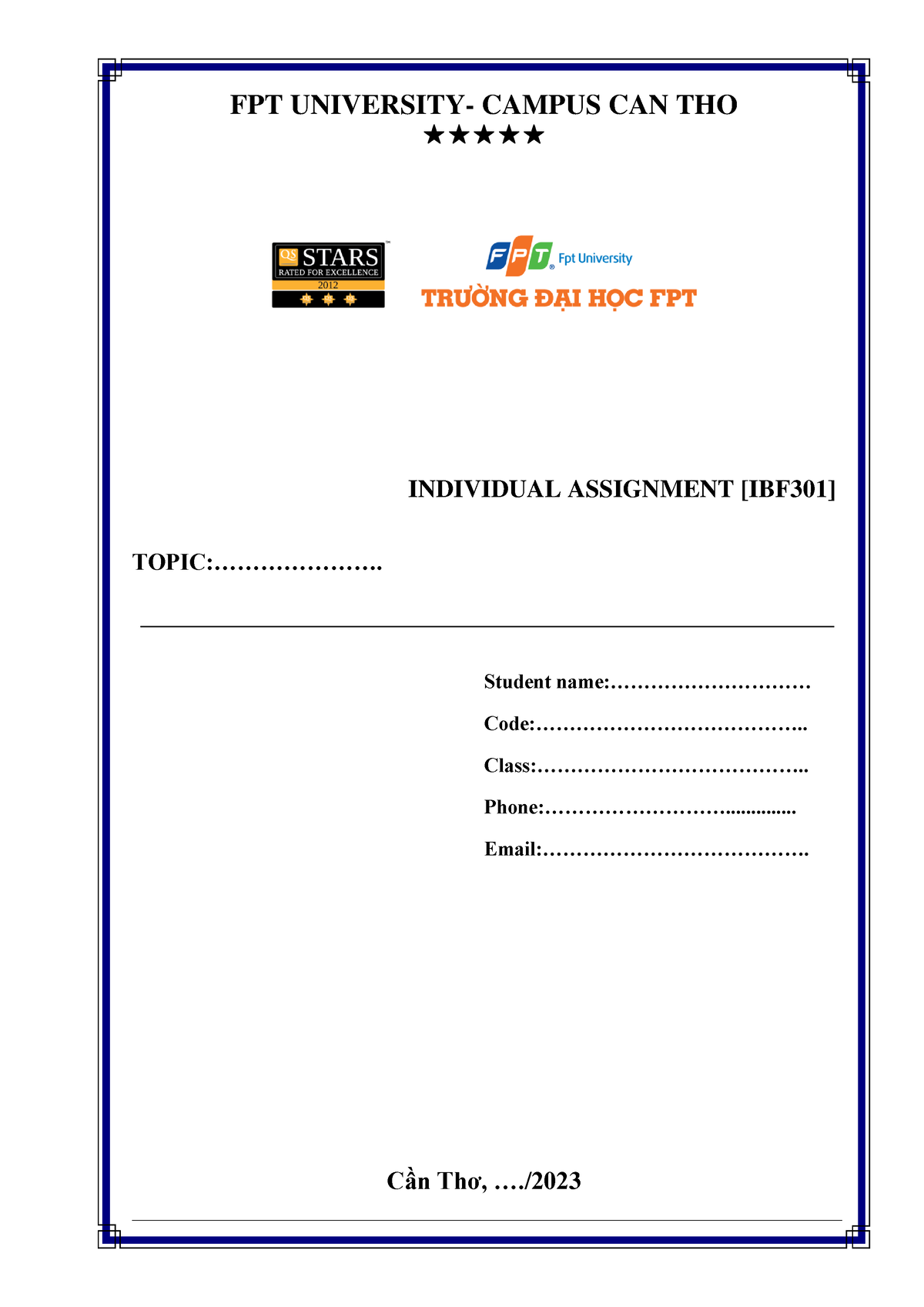 Individual Assigment - GOOD - FPT UNIVERSITY- CAMPUS CAN THO INDIVIDUAL ...