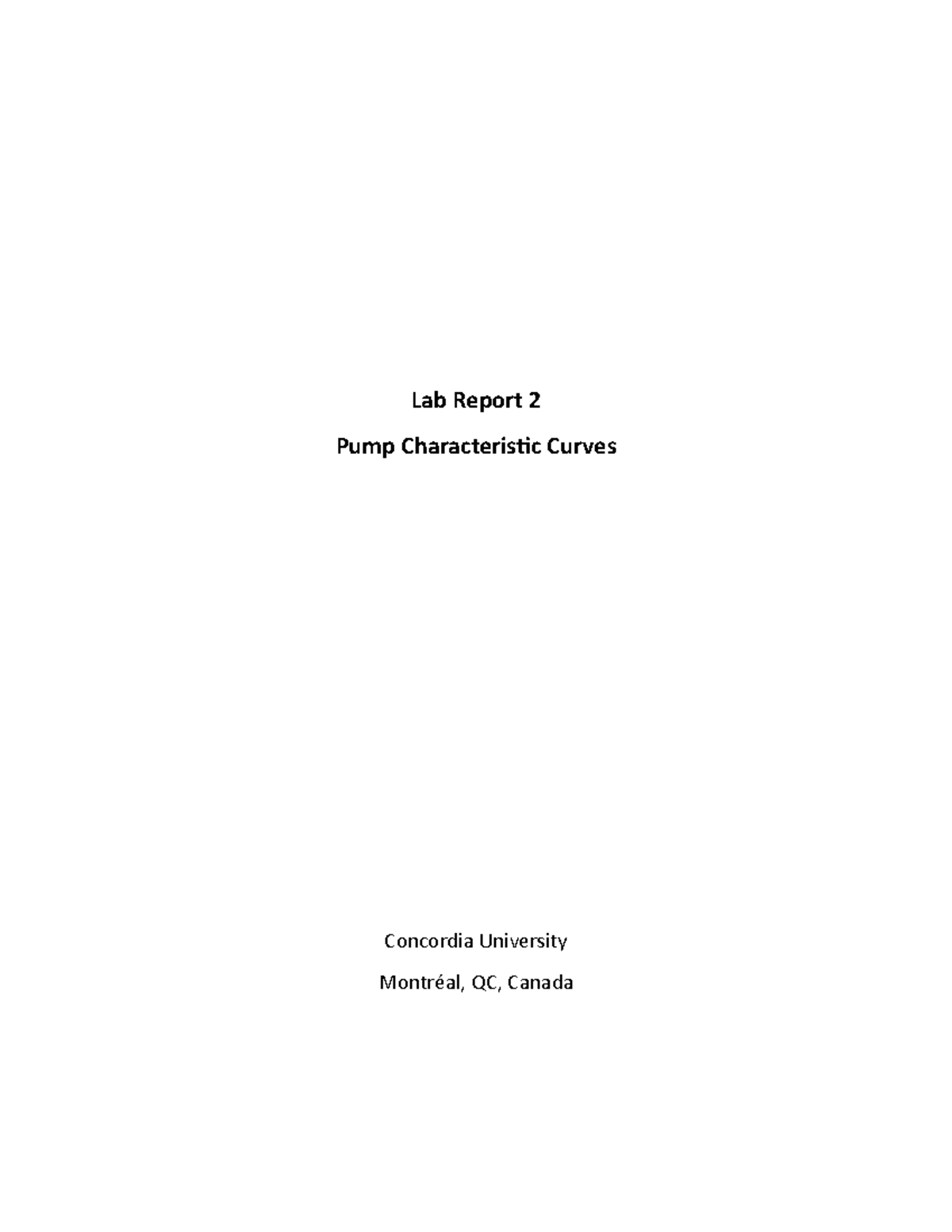 Lab2 - Lab2 - Lab Report 2 Pump Characteristic Curves Concordia ...